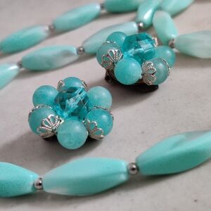West Germany Tiffany Blue Lucite Earrings & Necklace Set